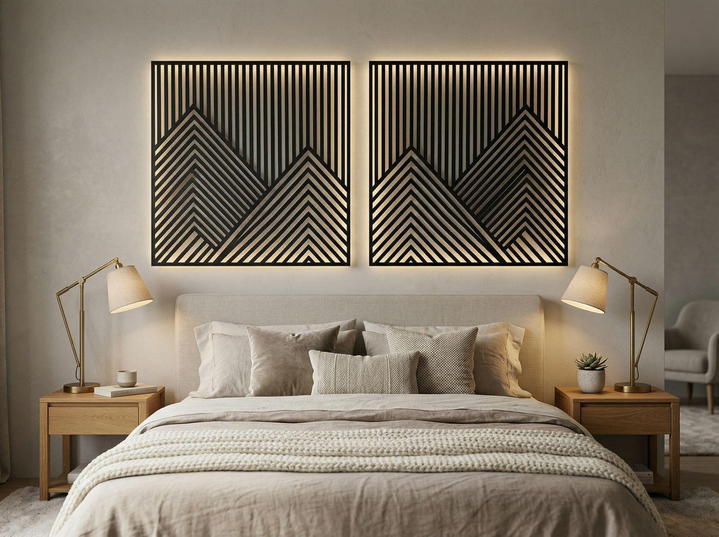 Modern Geometric Wooden Wall Art Set (Set of 3)