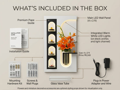 LED wall art Arch Shelf Vase Panel included kit
