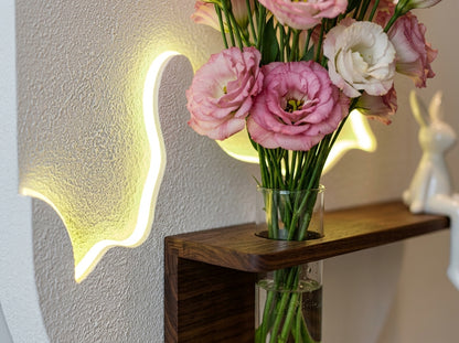 LED wall art Butterfly Vase Panel close up with glass vase