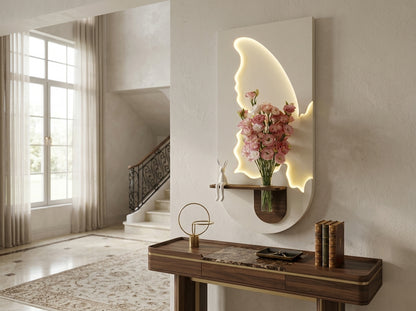 LED wall art Butterfly Vase Panel with warm light and vase shelf