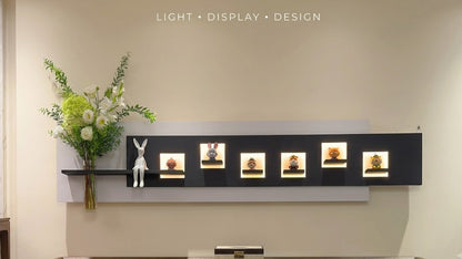 LED wall art oval niche close-up with integrated display shelf