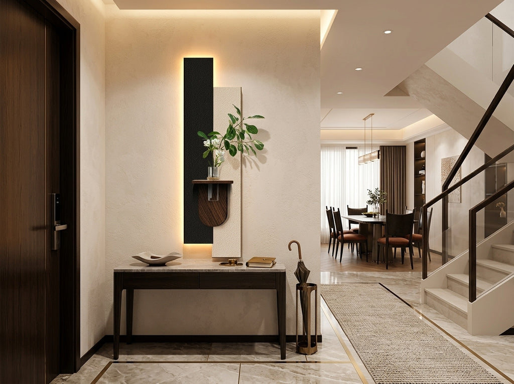 LED wall art dual tone vase panel with shelf and warm backlight