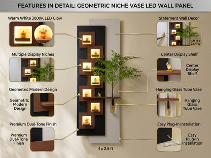 LED wall art Geometric Niche Vase Panel feature grid