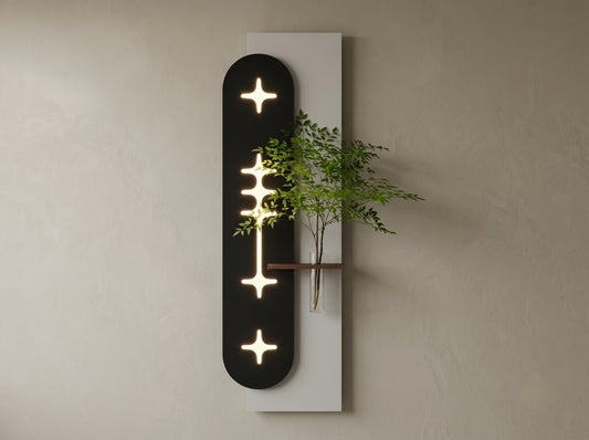 LED wall art Nandina styled on a living room feature wall