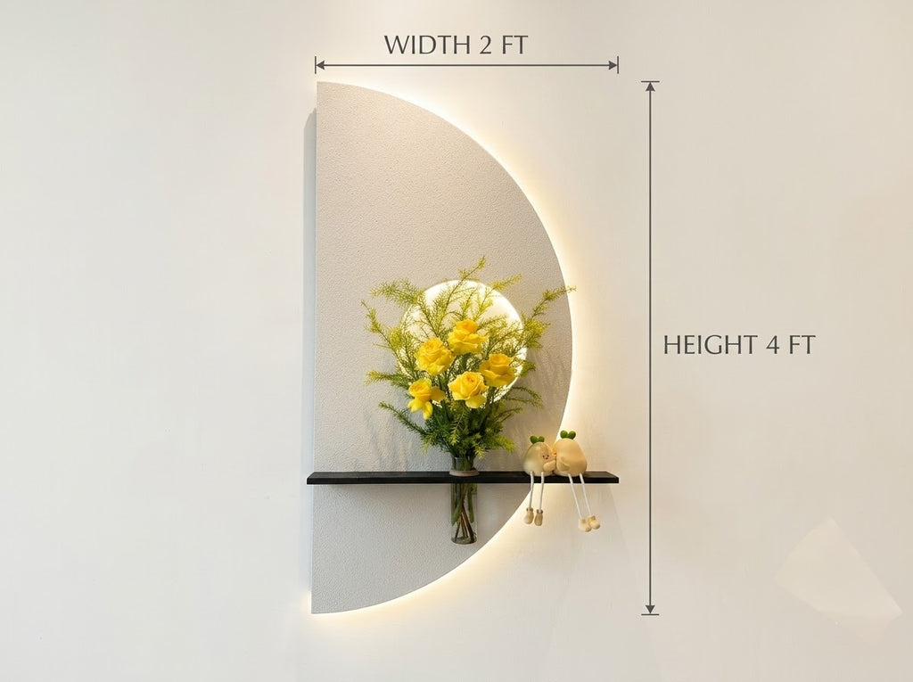 LED wall art crescent panel showing 4x2 ft dimensions