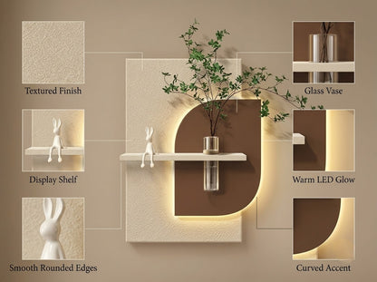 LED wall art curved panel styled in a modern bedroom with warm lighting