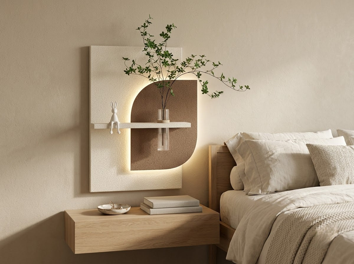 LED wall art curved panel styled on a modern entryway wall