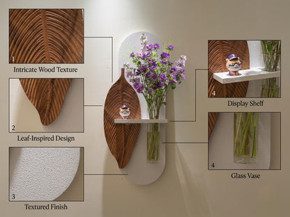 Modern wooden leaf wall art styled in a neutral living room