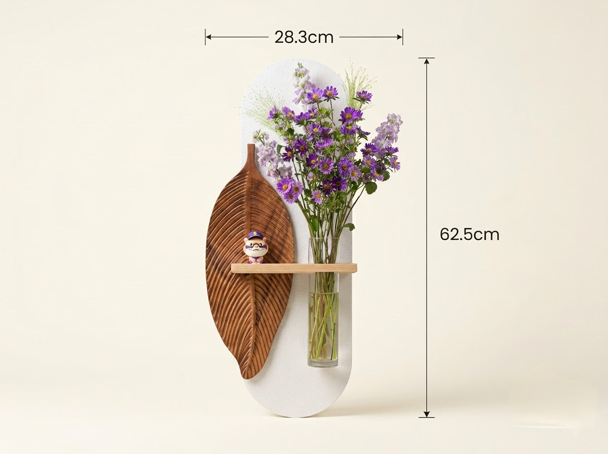 Modern wooden leaf wall art styled in a contemporary dining room