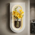 LED arch wall lamp with yellow flower vase in home entryway above console – handcrafted decor India