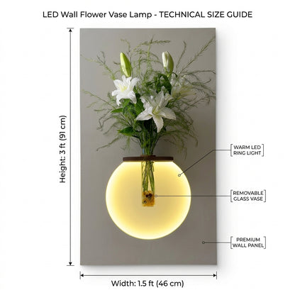 LED wall art flower vase lamp with warm globe glow and removable glass vase – Radha Wood India