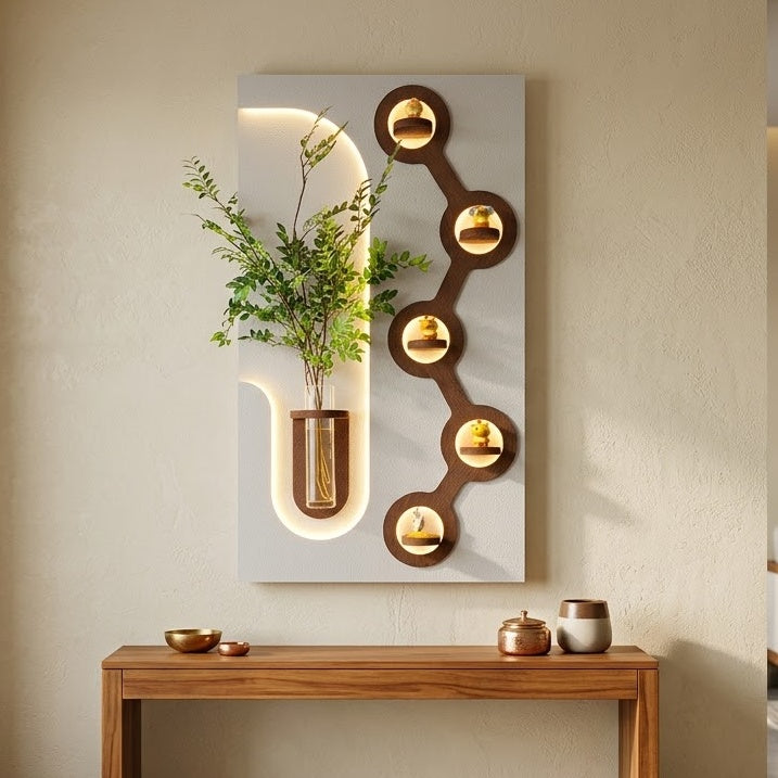 LED wall art for living room with circular illuminated accents