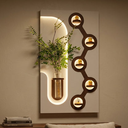 LED wall art for living room with circular illuminated accents