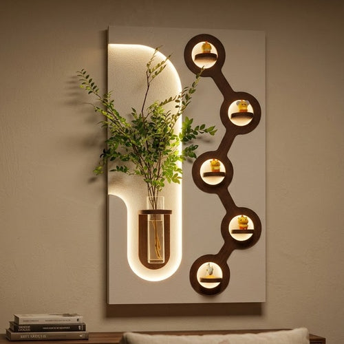 LED wall art for living room with circular illuminated accents