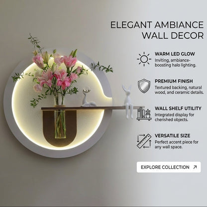 Modern home wall decor panel with LED lighting and shelf