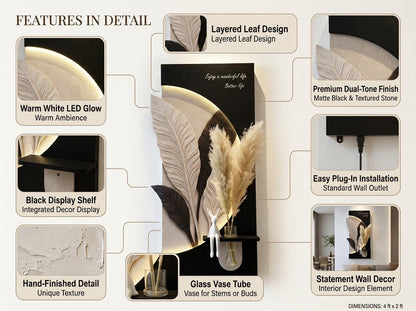 LED wall art Leaf Pampas Vase Panel features in detail