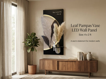LED wall art Leaf Pampas Vase Panel above console table