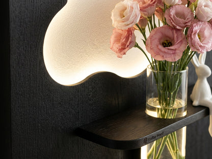 LED wall art Cloud Flower Vase Panel close up with glass vase