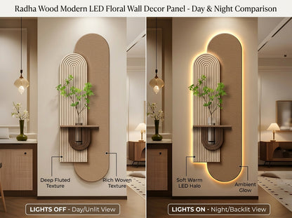 LED arch wall lamp with yellow flower vase in home entryway above console – handcrafted decor India