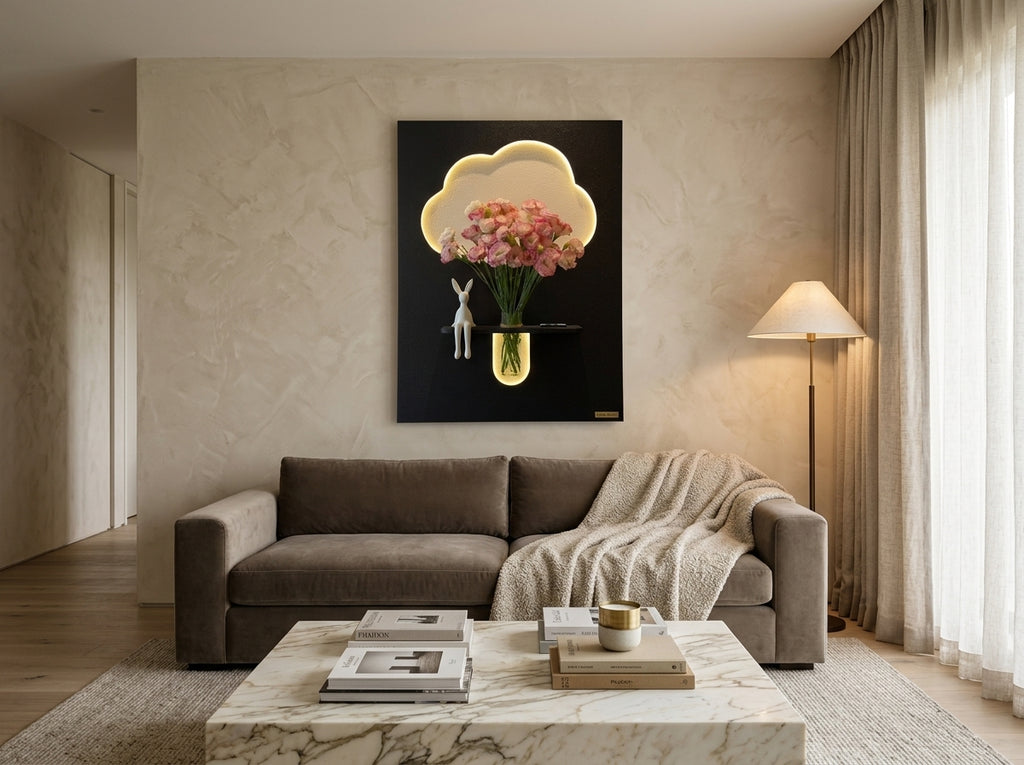 LED wall art Cloud Flower Vase Panel for dining room wall decor