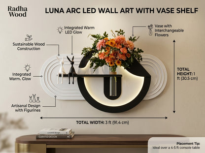 LED wall art Luna Arc Flower Vase Panel 3 ft x 1 ft size