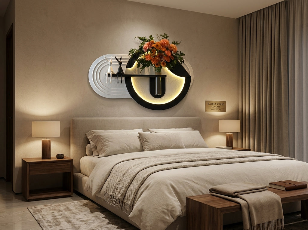 LED wall art Luna Arc Flower Vase Panel for bedroom wall decor