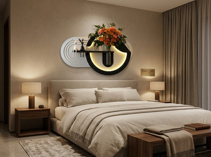 LED wall art Luna Arc Flower Vase Panel for bedroom wall decor