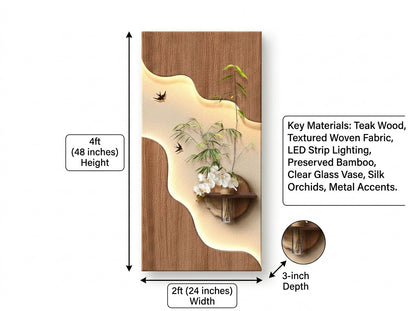 LED wall art bamboo orchid panel in hallway with integrated LED ambiance and lifelike florals – India