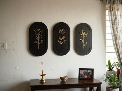 🌿 Modern Floral Wall Art Set (Set of 3) | Radha Wood