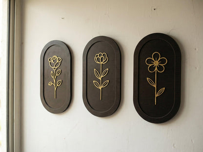 🌿 Modern Floral Wall Art Set (Set of 3) | Radha Wood