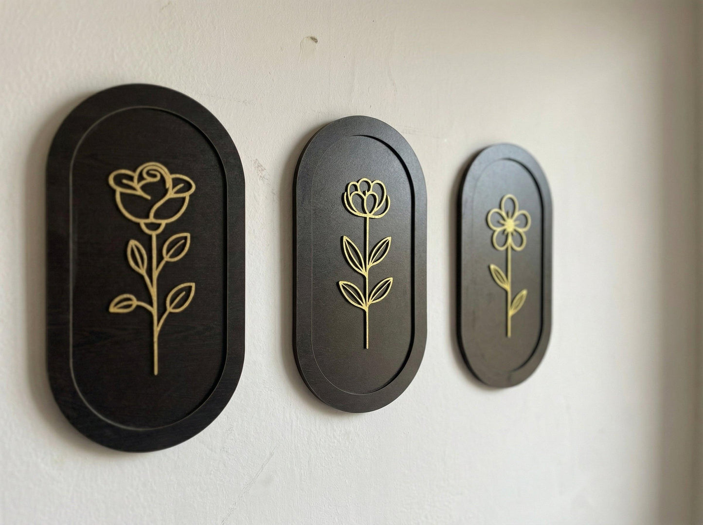 🌿 Modern Floral Wall Art Set (Set of 3) | Radha Wood