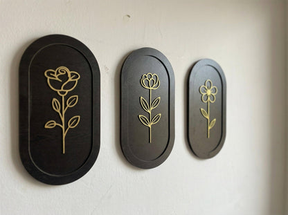 🌿 Modern Floral Wall Art Set (Set of 3) | Radha Wood