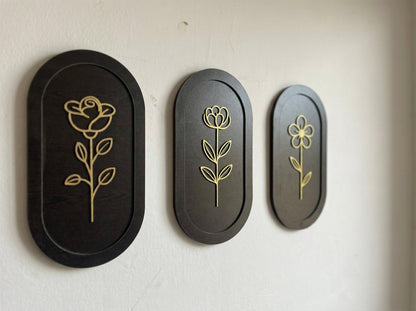 🌿 Modern Floral Wall Art Set (Set of 3) | Radha Wood