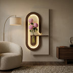 Wooden LED wall art mounted in modern living room – home decor India