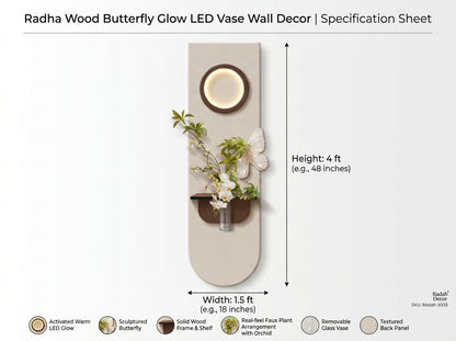 LED wall art oval arch lamp side angle showing layered MDF panel depth and walnut U-shelf