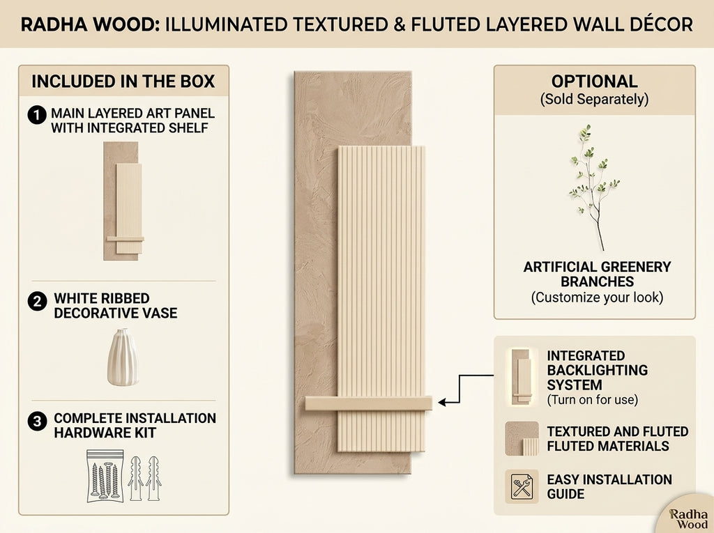 Premium Arch Aura LED wall decor panel displayed above wooden console table