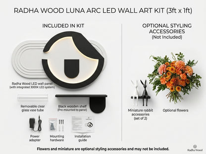 LED wall art Luna Arc Flower Vase Panel included kit and accessories