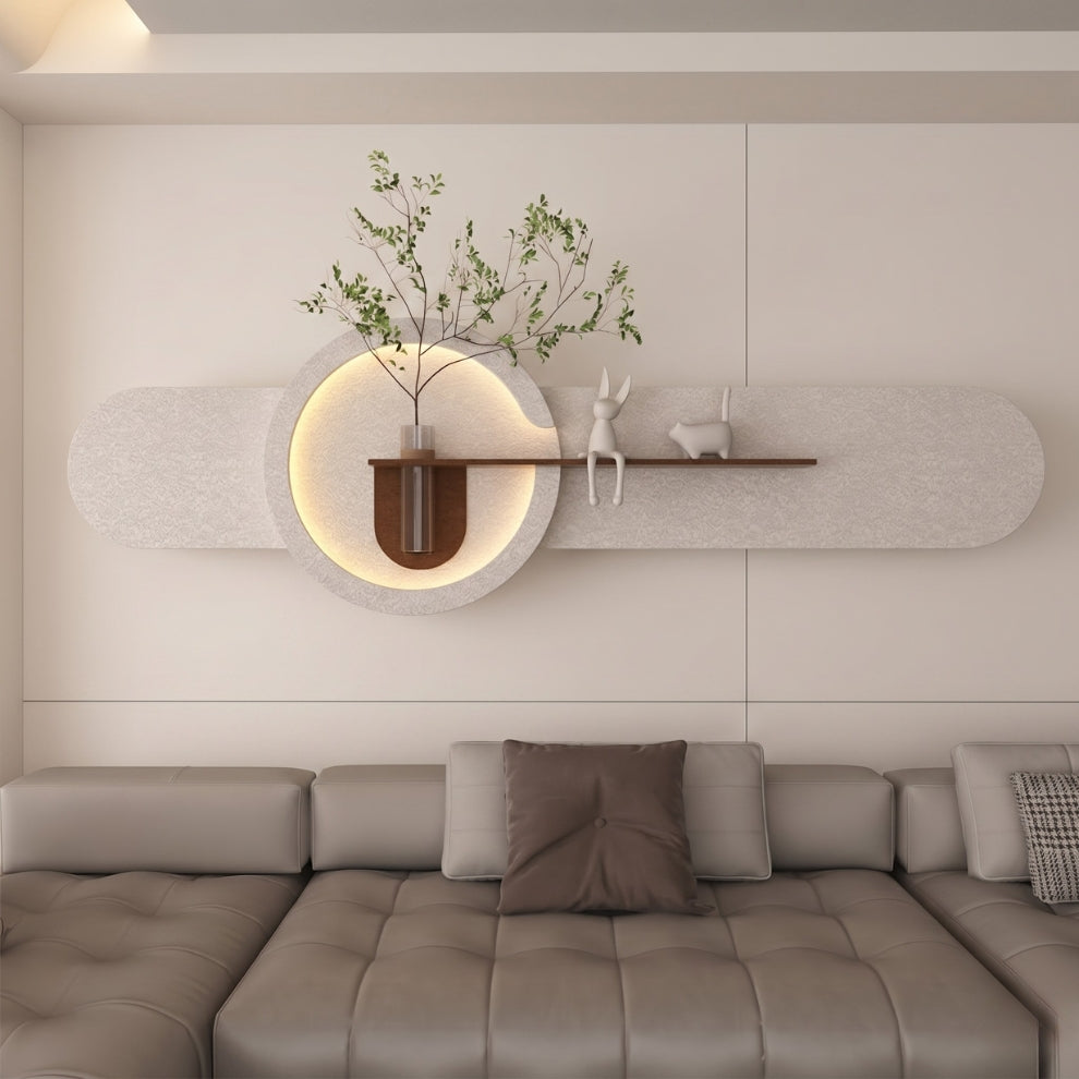 Modern LED wall decor shelf made of laminated MDF for living room