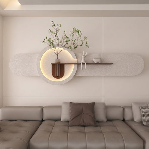 Modern LED wall decor shelf made of laminated MDF for living room