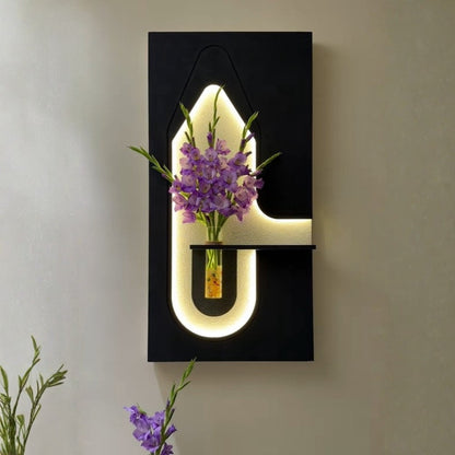 Decorative LED wall panel with glass vase and flowers