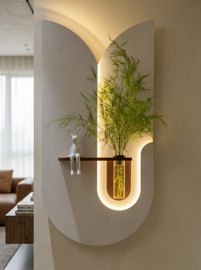 Double arch LED wall art panel mounted on wall – easy installation by Radha Wood India