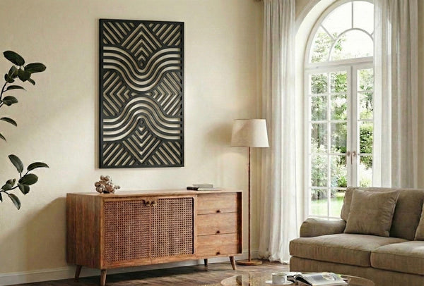 Geometric wooden wall art panel for living room decor