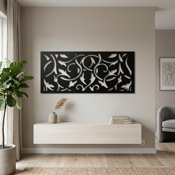Black floral metal wall art panel for bedroom wall decor