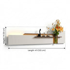 Pine wood shelf with glass vase and decorative figurines on LED wall art panel – Radha Wood