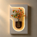 Wooden LED wall decor with vase for living room decoration