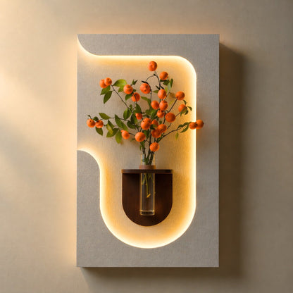 Wooden LED wall decor with vase for living room decoration