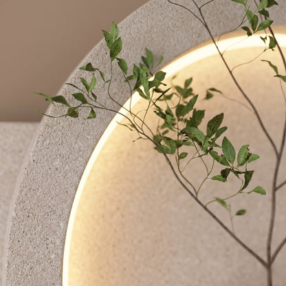 Living room wall decorated with modern LED shelf decor