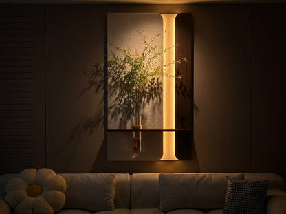 Minimalist luxury wooden wall decor with shelf water resistant handcrafted wall art India