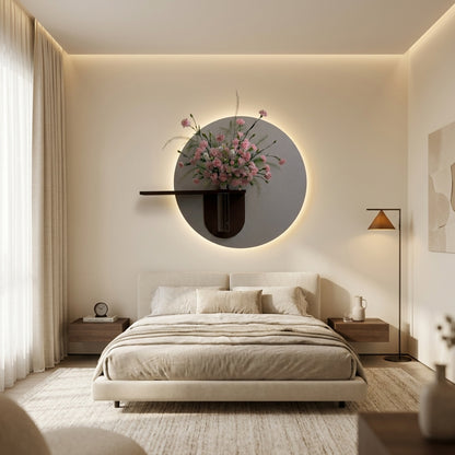 Premium wooden wall decor with LED light and glass vase holder