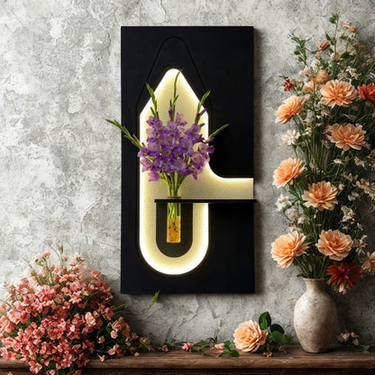 Black wooden LED wall art with elegant lighting design